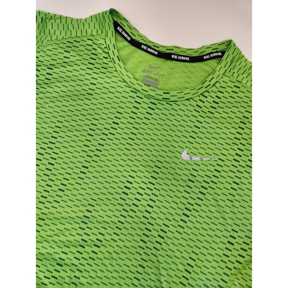 Nike Running Shirt Men's XL Neon Green Short Sleeve Dri-Fit Stretch Performance - Picture 1 of 7